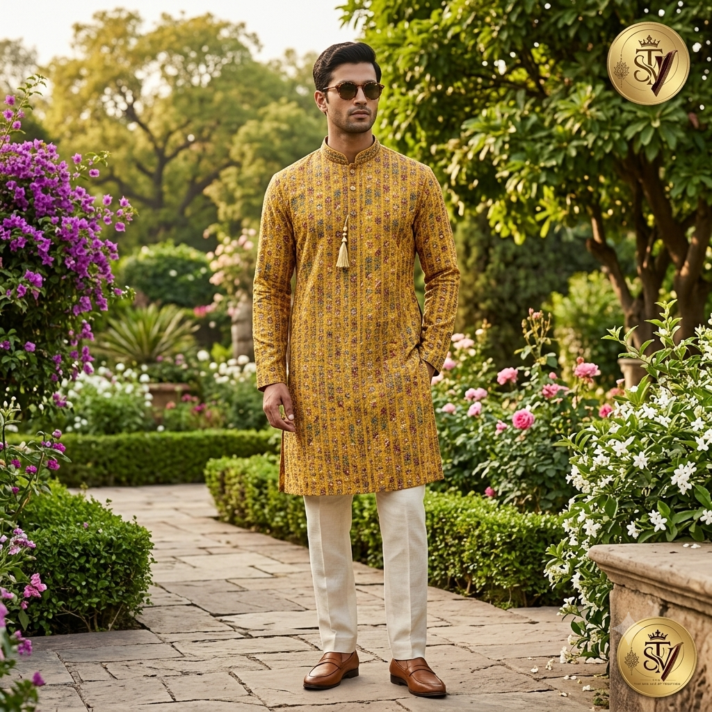 ShreeVastram Mustard Yellow Floral Printed Kurta Set